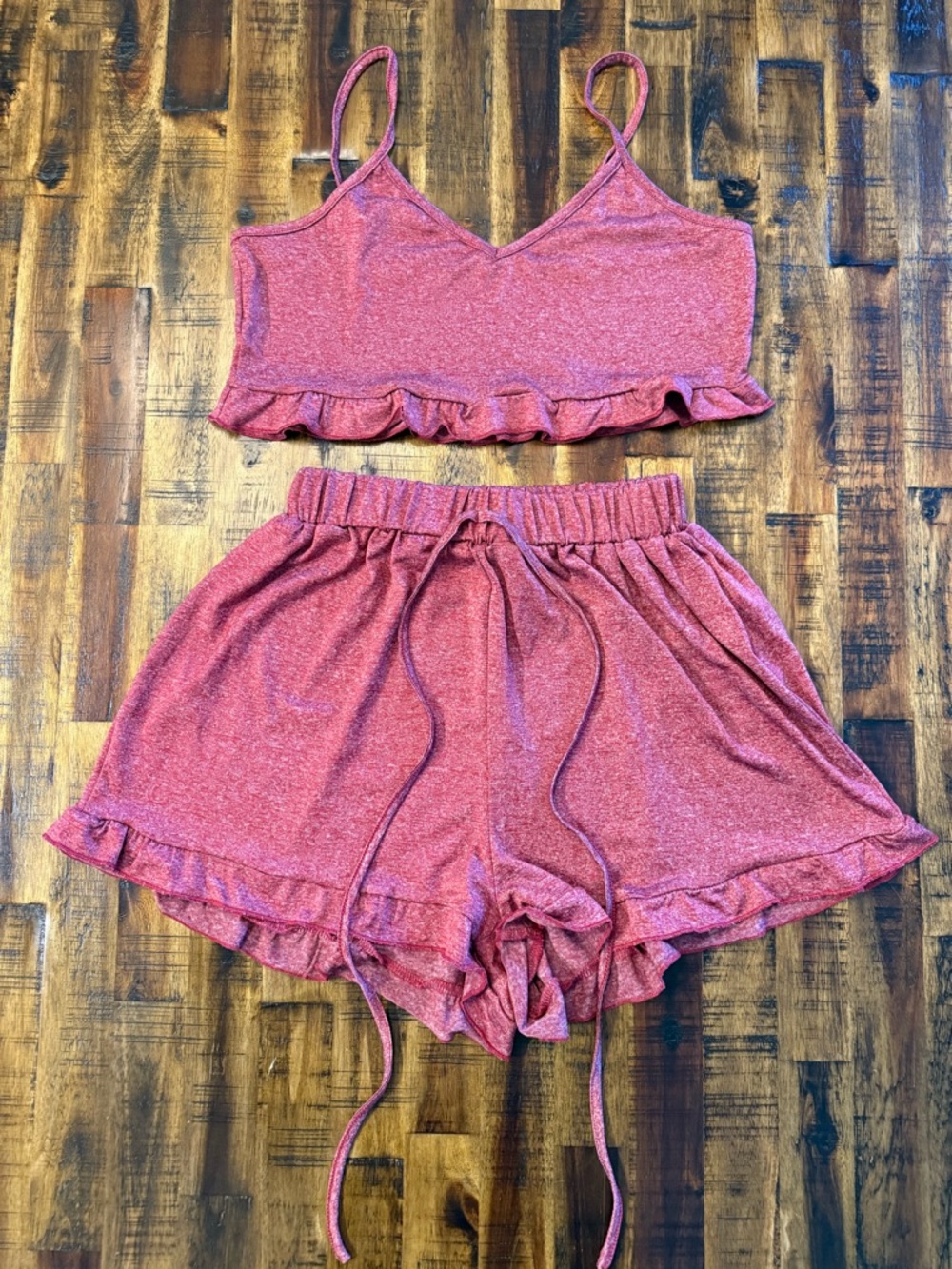 SHEIN 2-piece cozy pajama set! maroon sz S cropped tank top and baggy shorts